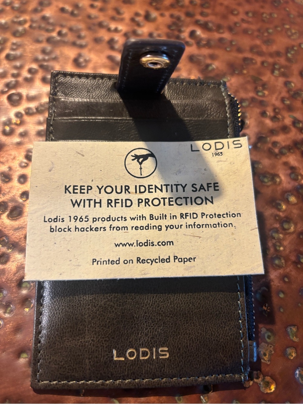 Lodis 1965 Dark Brown Leather RFID Card Wallet with Gold Logo - Picture 2 of 4